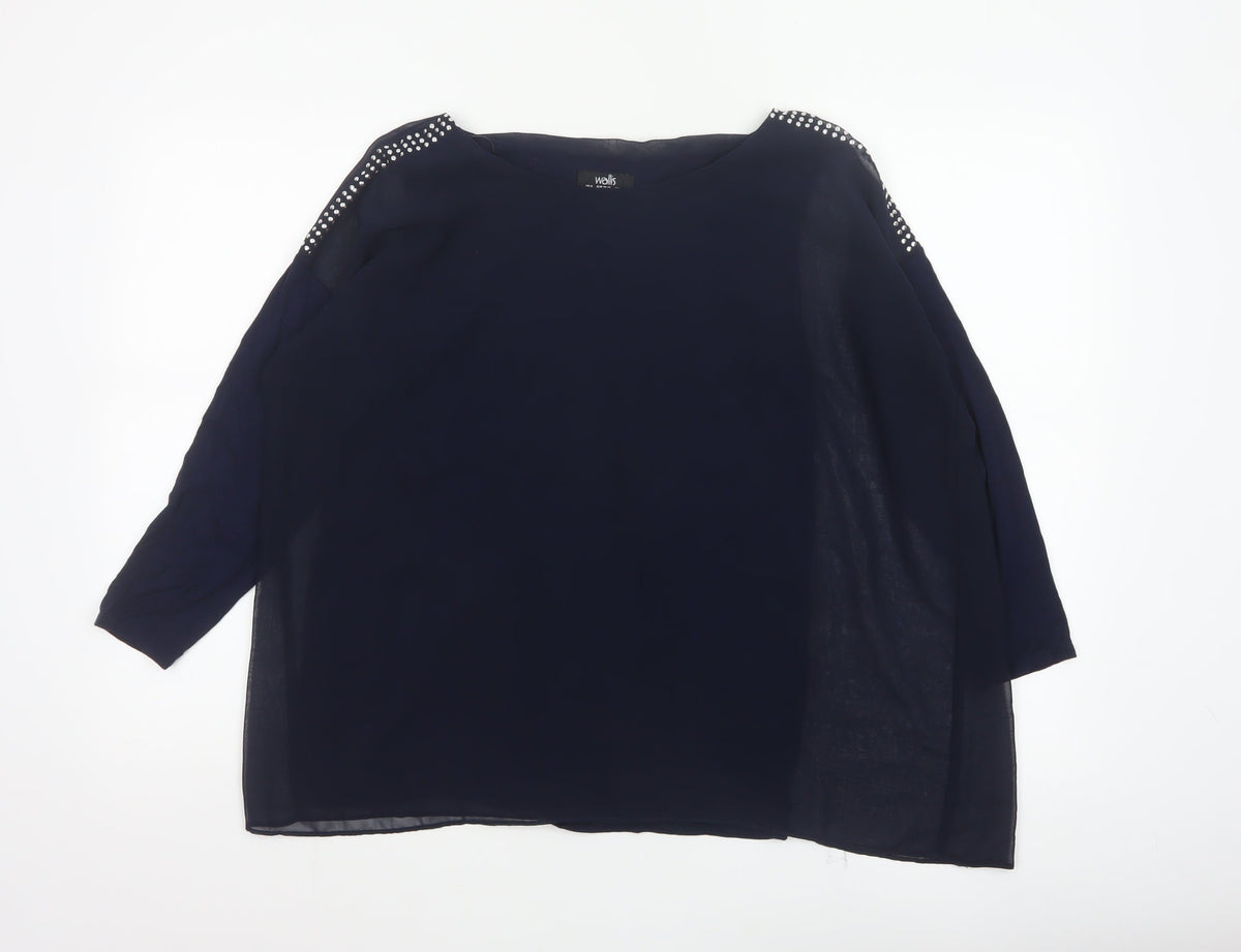 Wallis Women’s Navy Blue Studded Shoulder Sheer Blouse UK S
