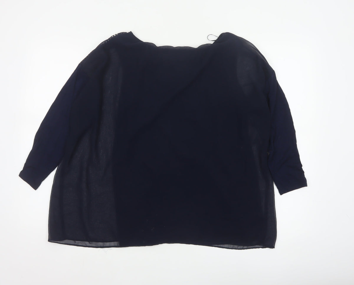 Wallis Women’s Navy Blue Studded Shoulder Sheer Blouse UK S