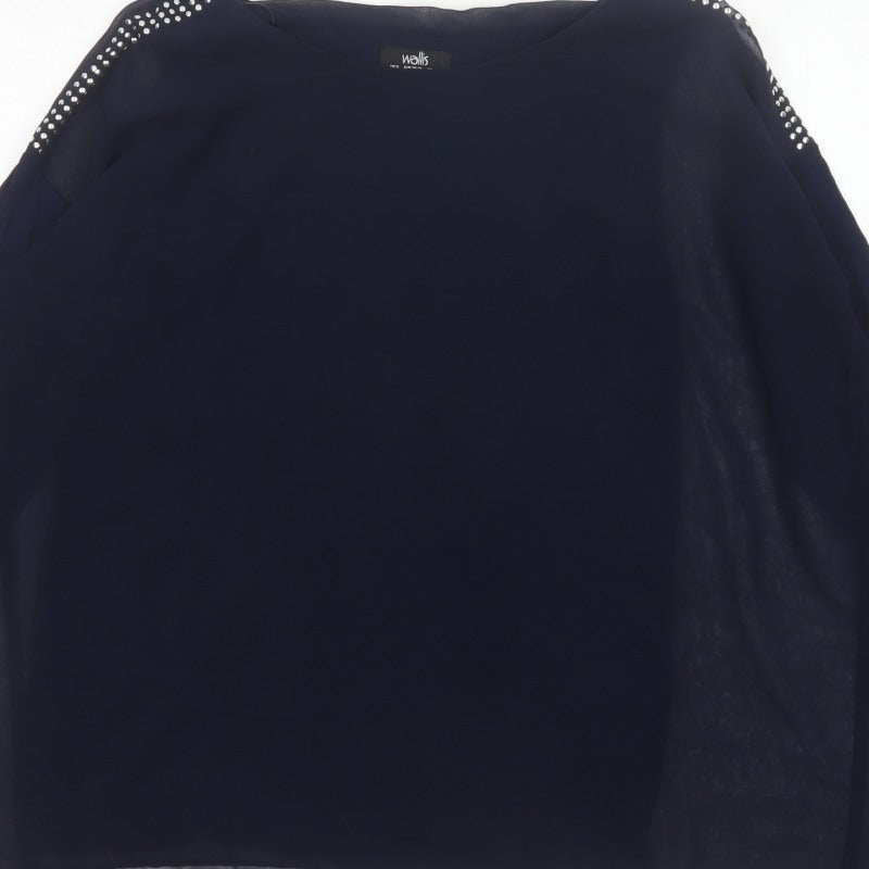 Wallis Women’s Navy Blue Studded Shoulder Sheer Blouse UK S