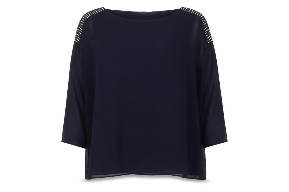 Wallis Women’s Navy Blue Studded Shoulder Sheer Blouse UK S
