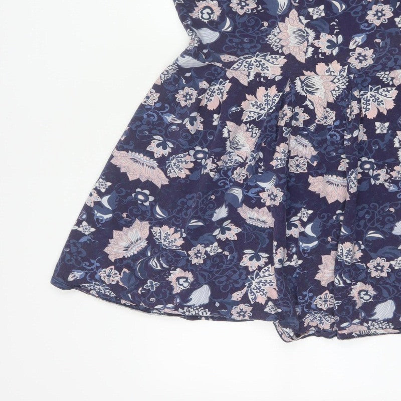 Dorothy Perkins Women Blue Floral Skater Dress UK 12 Cotton Jersey