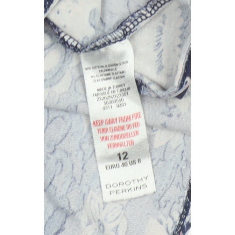 Dorothy Perkins Women Blue Floral Skater Dress UK 12 Cotton Jersey