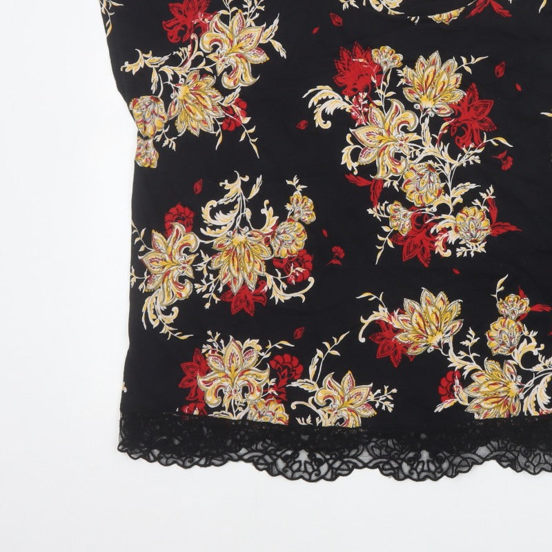 M&S Per Una Women Black Floral Lace Hem Jersey Blouse UK 22