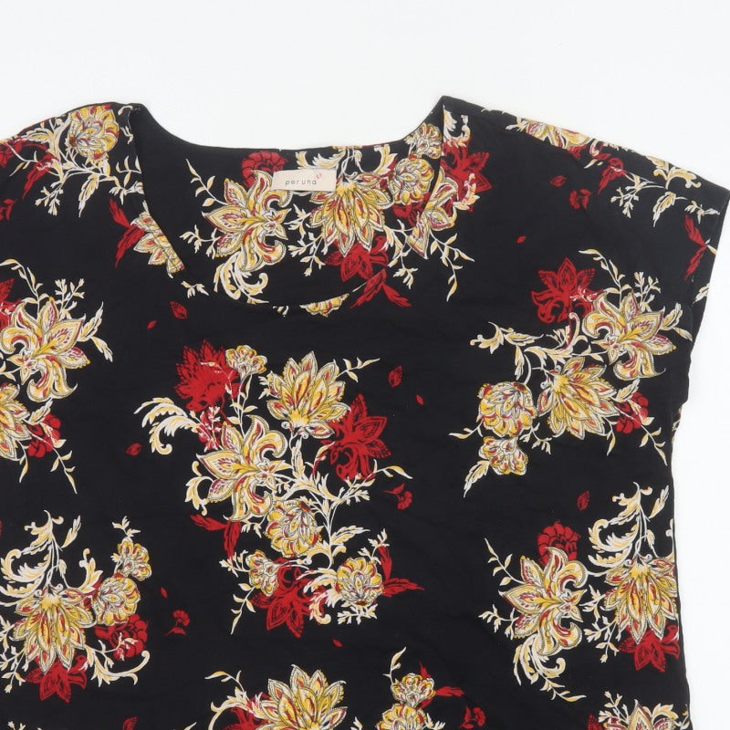 M&S Per Una Women Black Floral Lace Hem Jersey Blouse UK 22