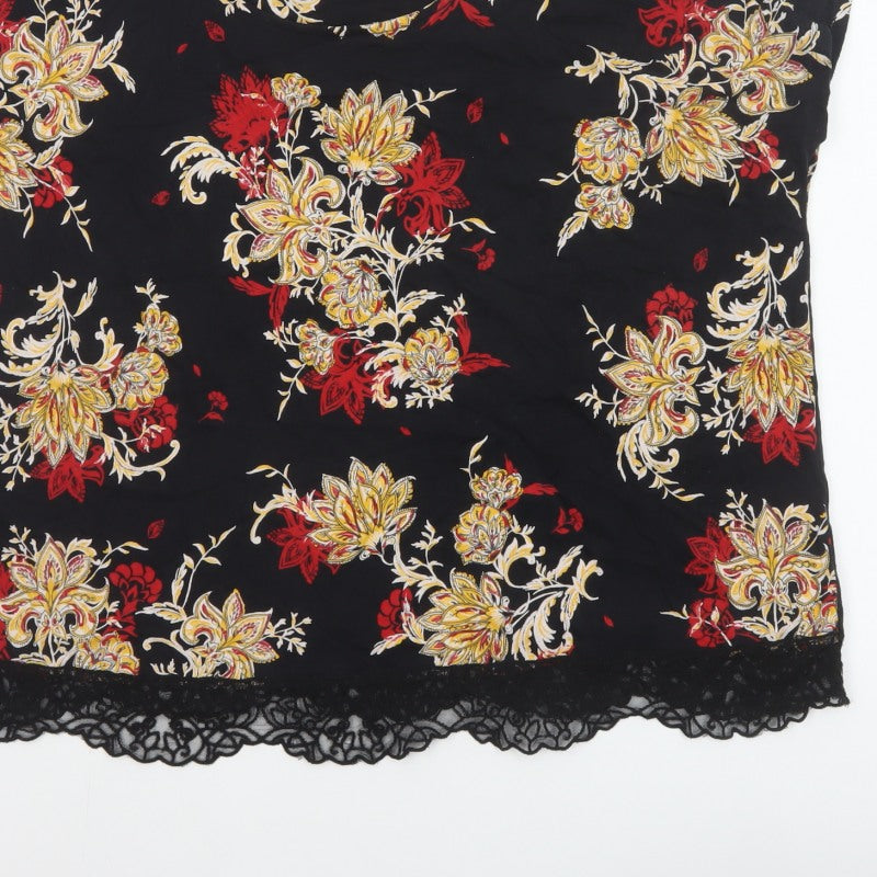 M&S Per Una Women Black Floral Lace Hem Jersey Blouse UK 22
