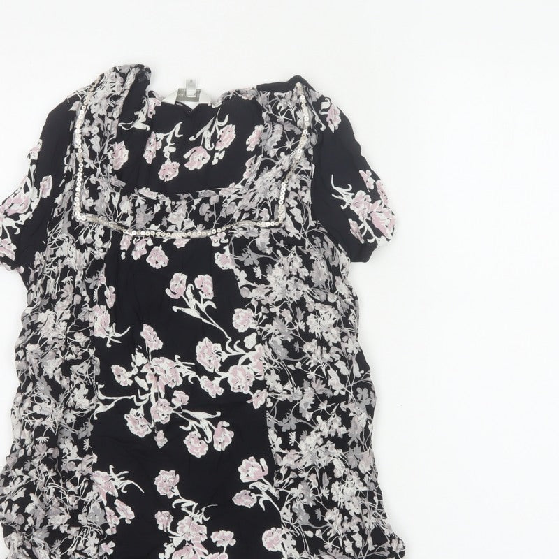 Rocha John Rocha Women Black Floral Beaded Tunic Blouse UK 14