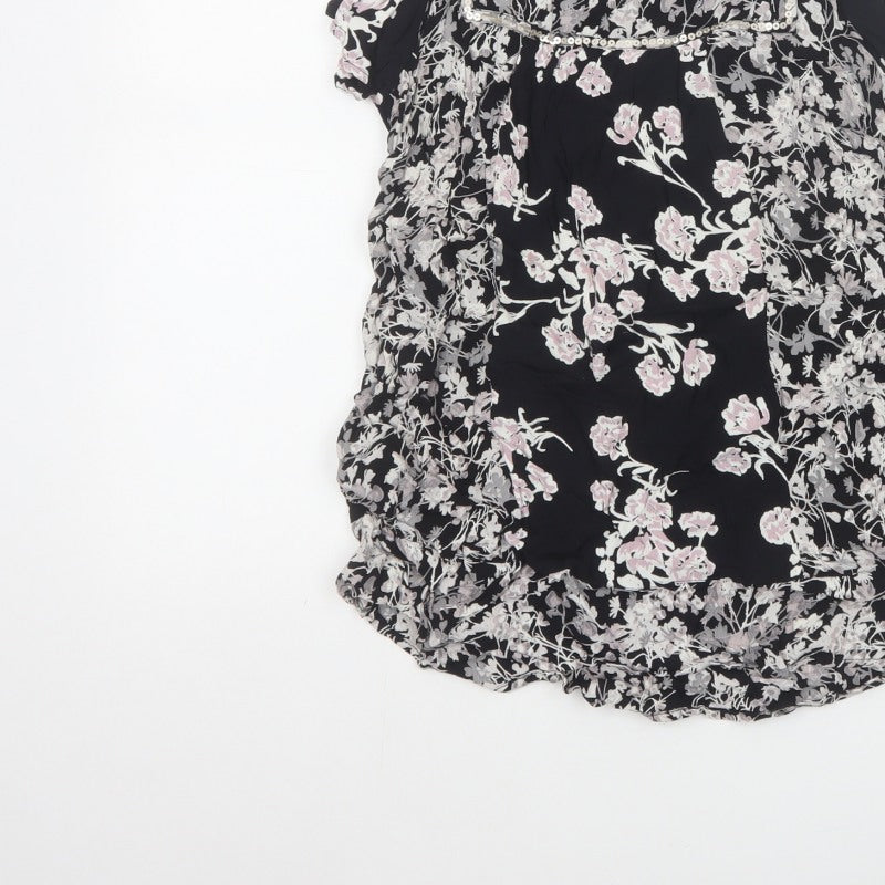 Rocha John Rocha Women Black Floral Beaded Tunic Blouse UK 14