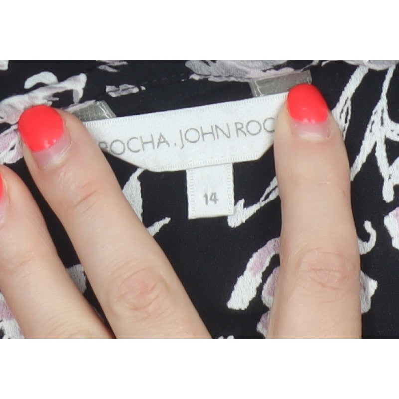 Rocha John Rocha Women Black Floral Beaded Tunic Blouse UK 14