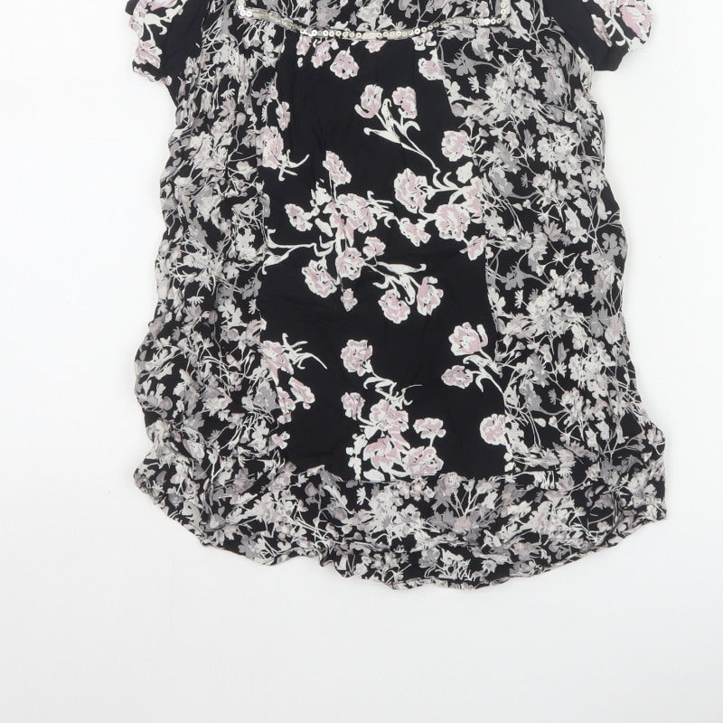 Rocha John Rocha Women Black Floral Beaded Tunic Blouse UK 14