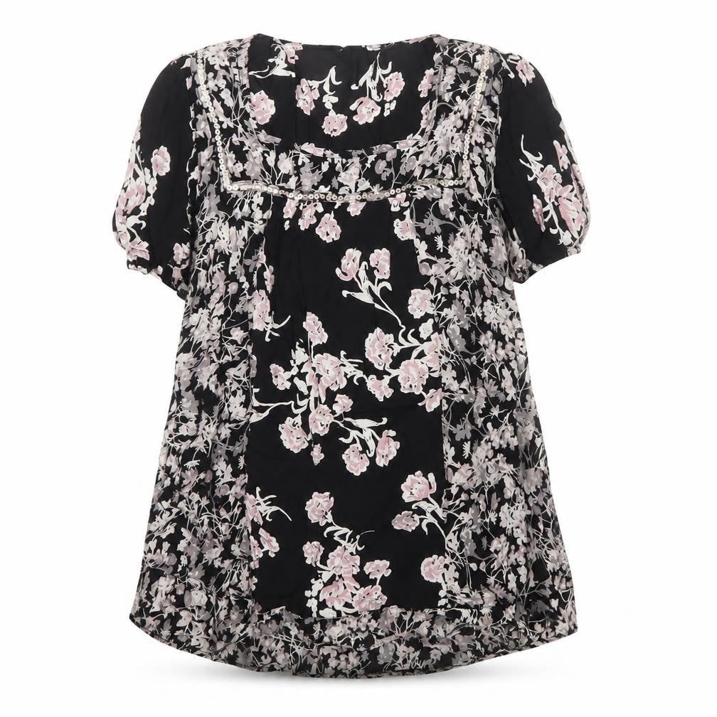 Rocha John Rocha Women Black Floral Beaded Tunic Blouse UK 14