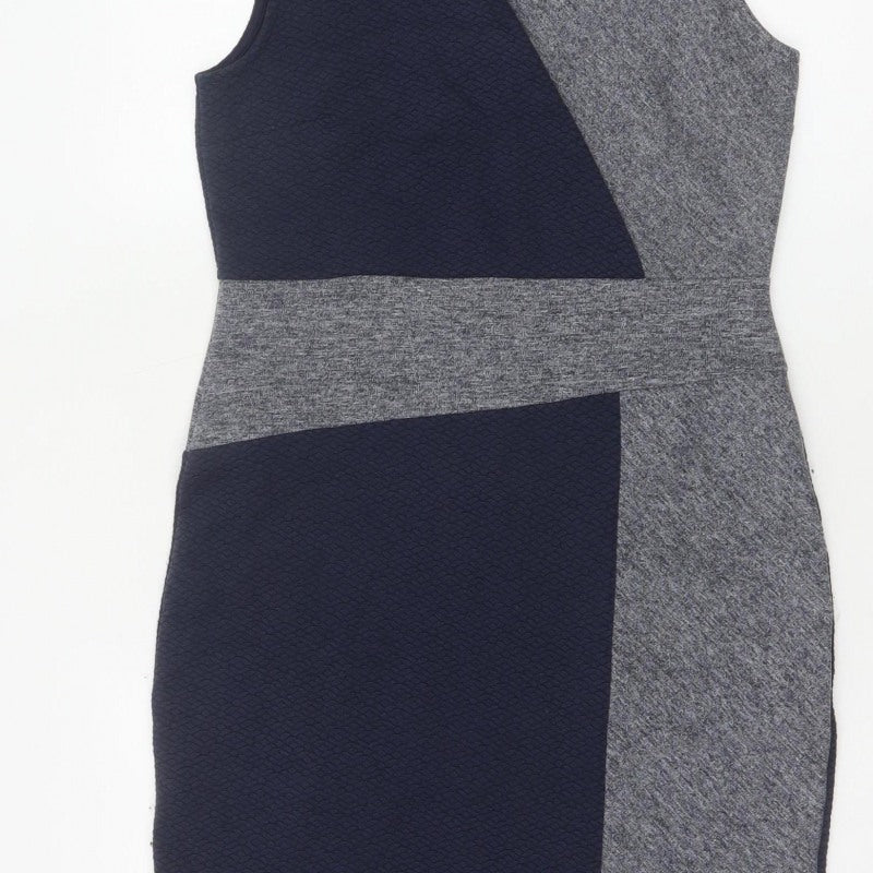 Next Women Blue Grey UK 12 Colourblock V-Neck Pencil Dress