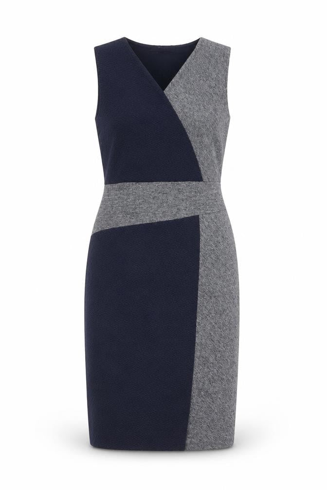Next Women Blue Grey UK 12 Colourblock V-Neck Pencil Dress