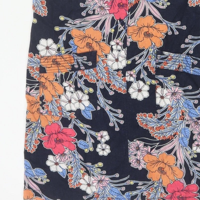 Next Women Multicoloured UK 10 Floral Linen Blend Shift Dress
