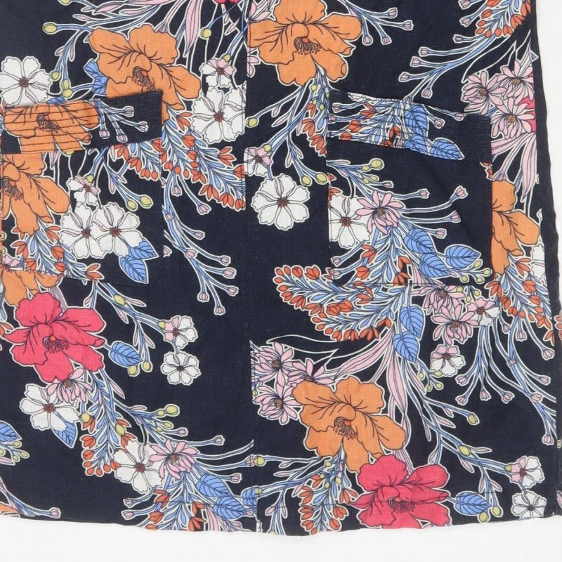 Next Women Multicoloured UK 10 Floral Linen Blend Shift Dress