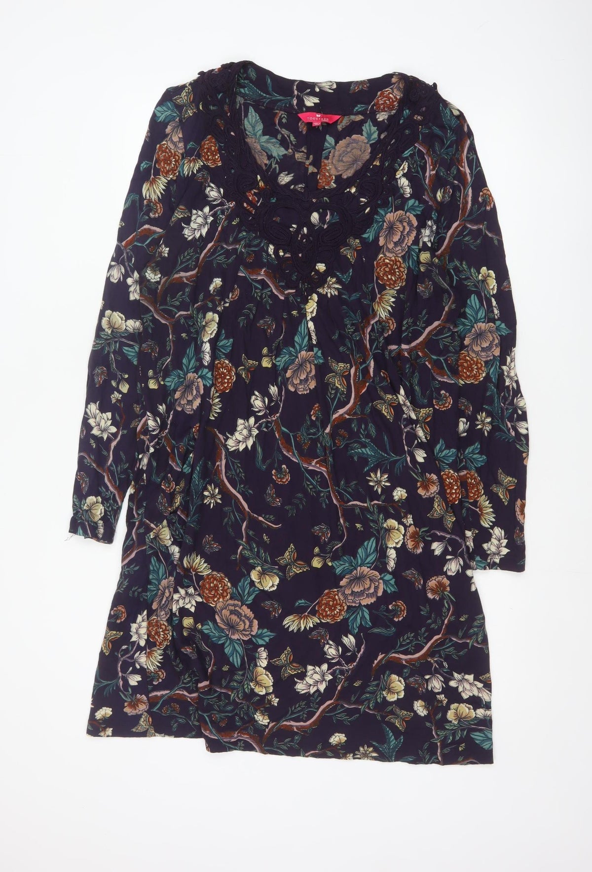 Together Women’s Multicoloured Floral Crochet V-Neck Shift Dress UK 18