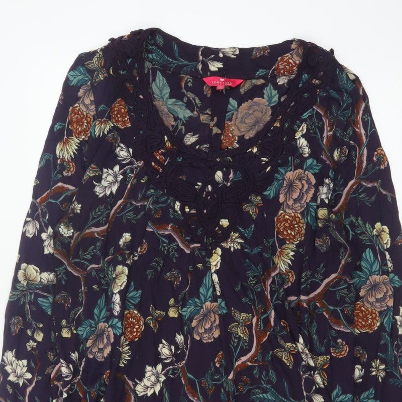 Together Women’s Multicoloured Floral Crochet V-Neck Shift Dress UK 18