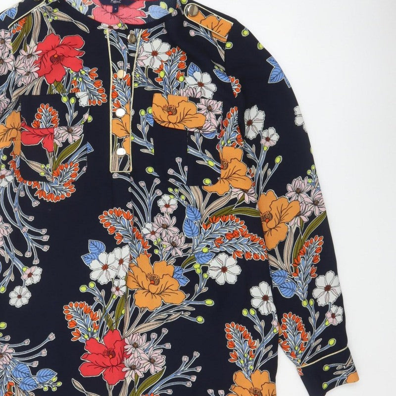 Next Women Blue Floral Shift Dress UK 10 Long Sleeve Pockets