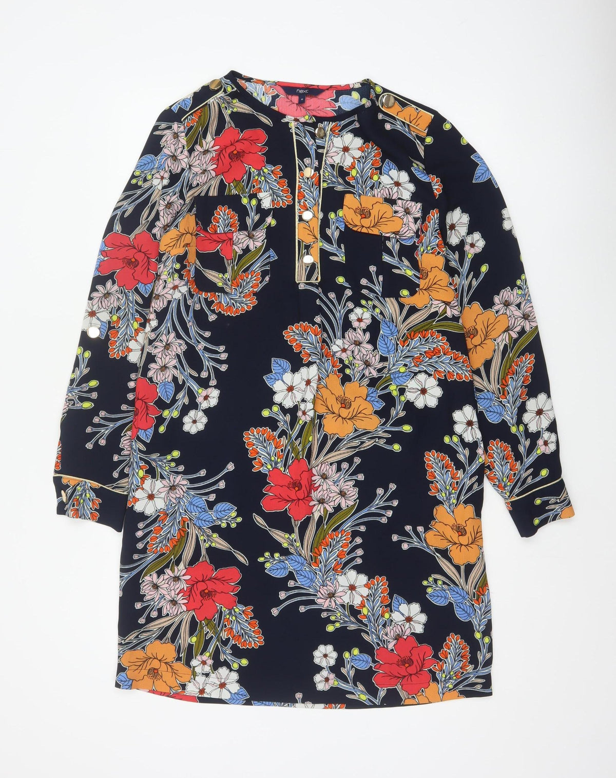 Next Women Blue Floral Shift Dress UK 10 Long Sleeve Pockets