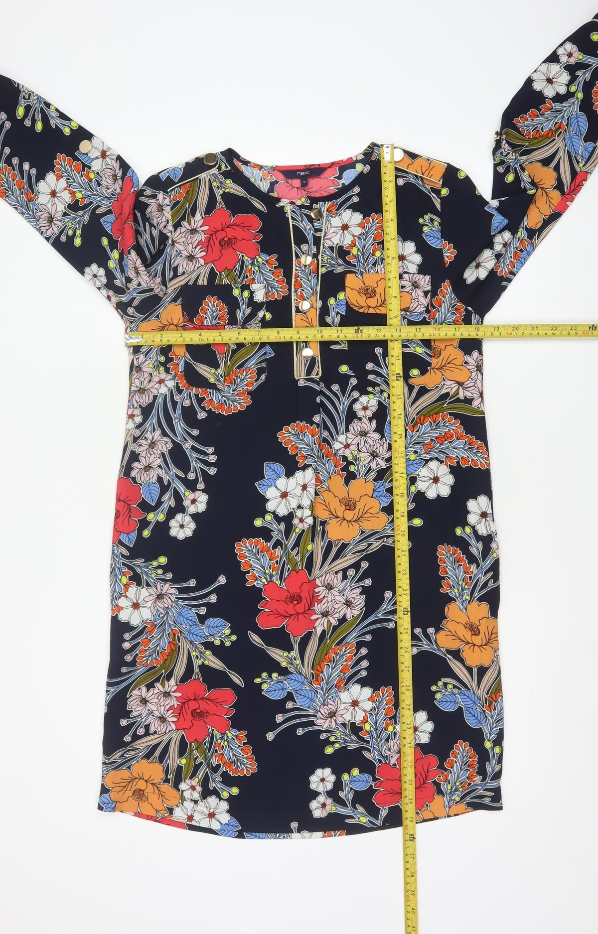 Next Women Blue Floral Shift Dress UK 10 Long Sleeve Pockets
