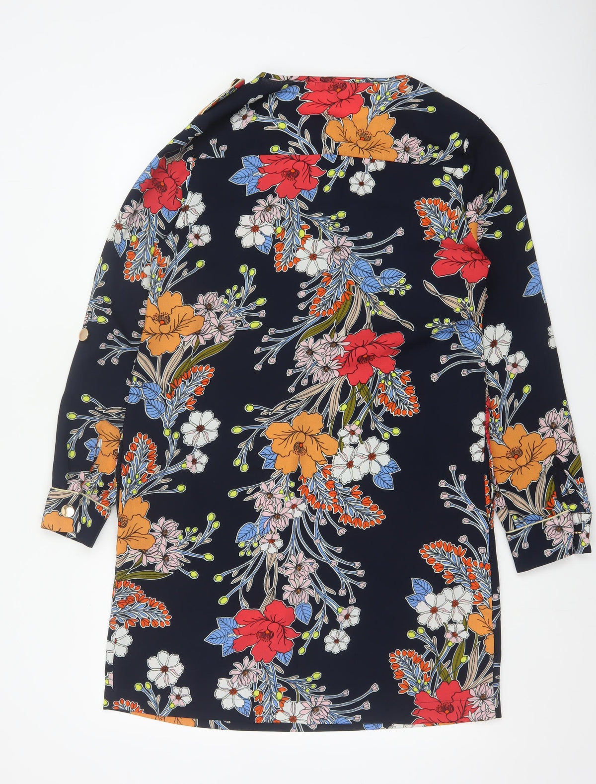 Next Women Blue Floral Shift Dress UK 10 Long Sleeve Pockets