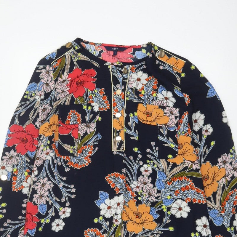 Next Women Blue Floral Shift Dress UK 10 Long Sleeve Pockets