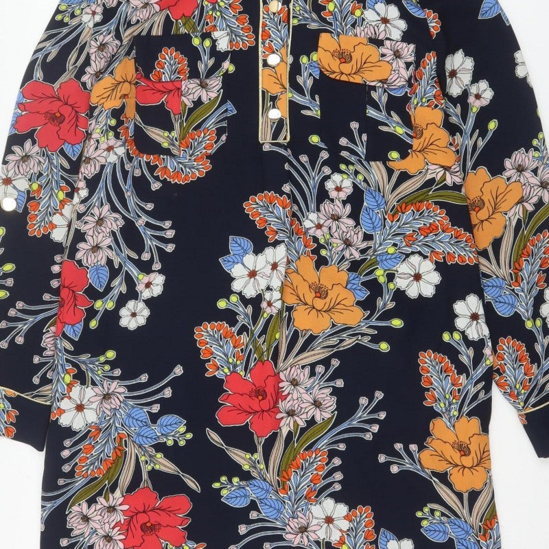 Next Women Blue Floral Shift Dress UK 10 Long Sleeve Pockets
