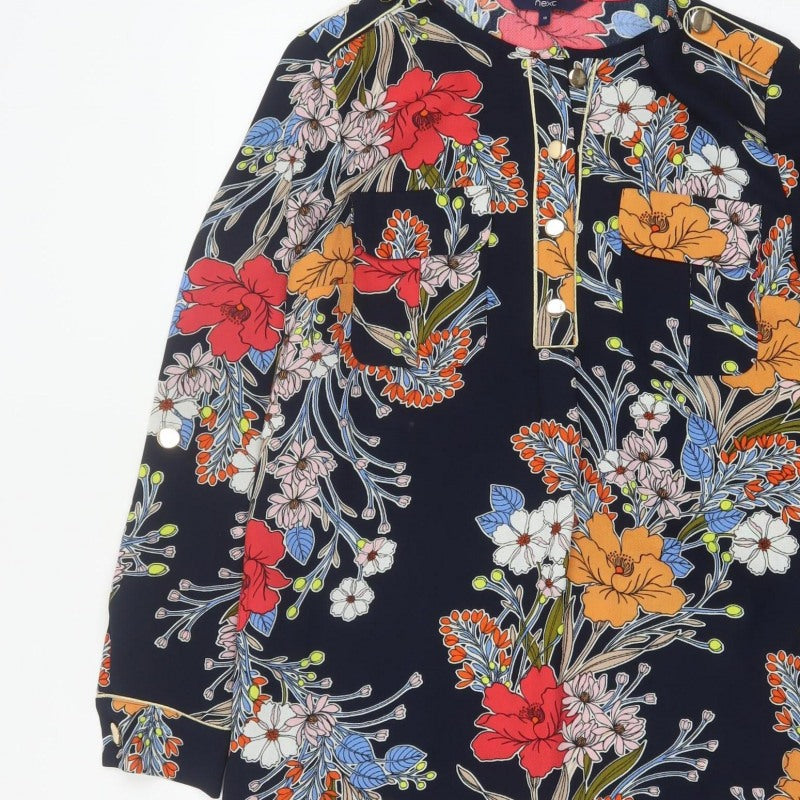 Next Women Blue Floral Shift Dress UK 10 Long Sleeve Pockets
