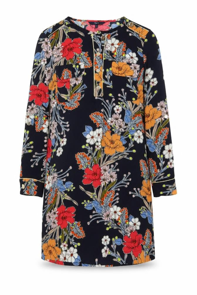 Next Women Blue Floral Shift Dress UK 10 Long Sleeve Pockets