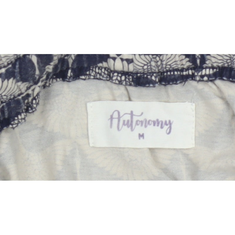 Autonomy Women Blue Floral Long Flare Skirt Size M Cotton Blend