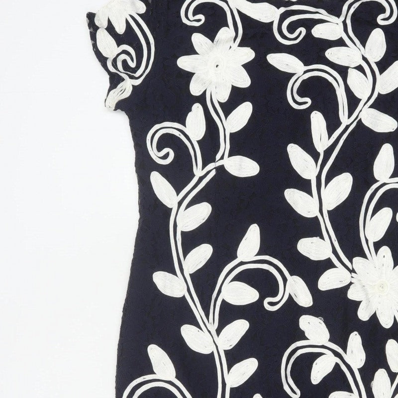 Roman Women Blue Floral Embroidered Bodycon Dress Size 16
