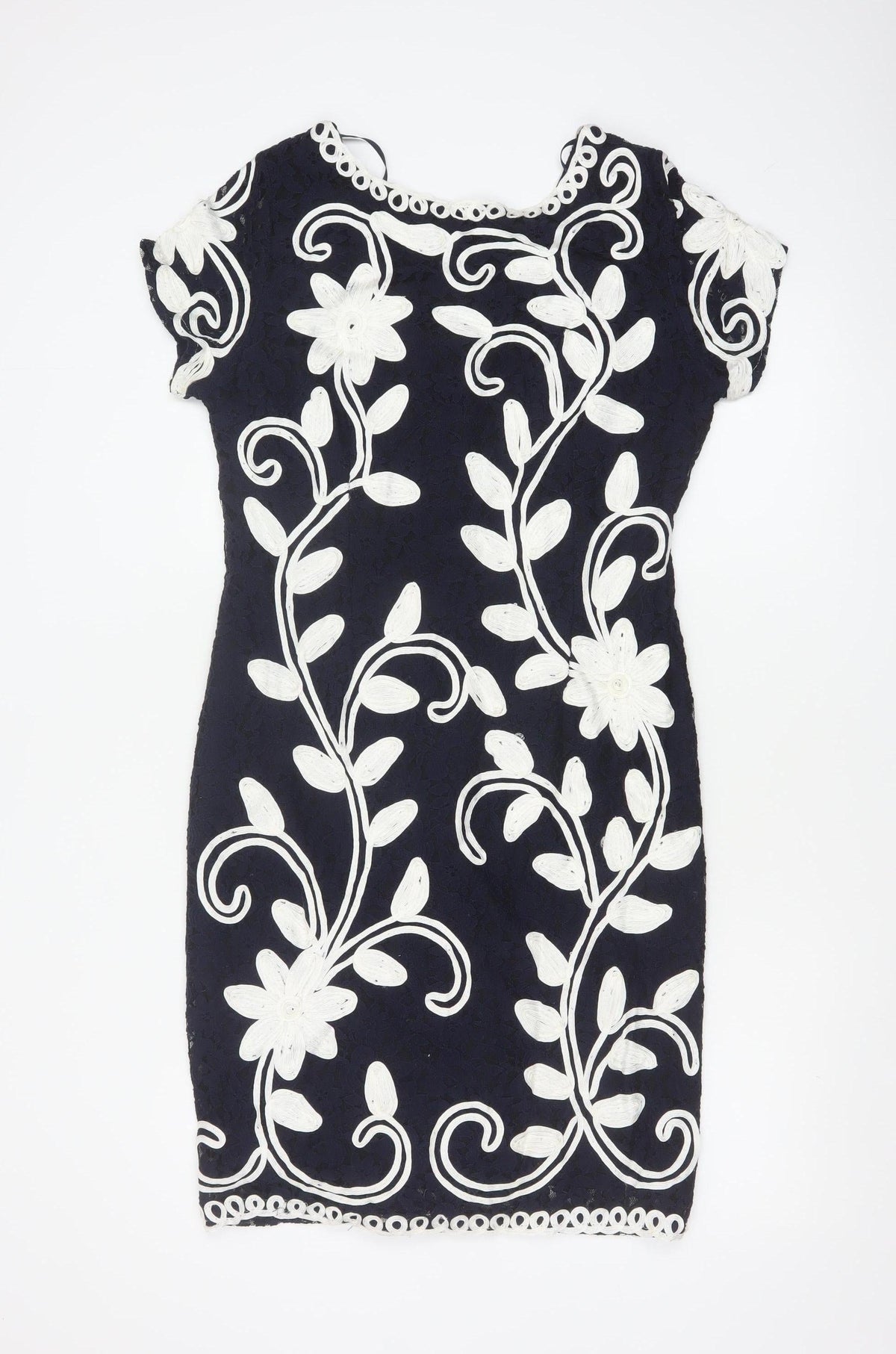 Roman Women Blue Floral Embroidered Bodycon Dress Size 16