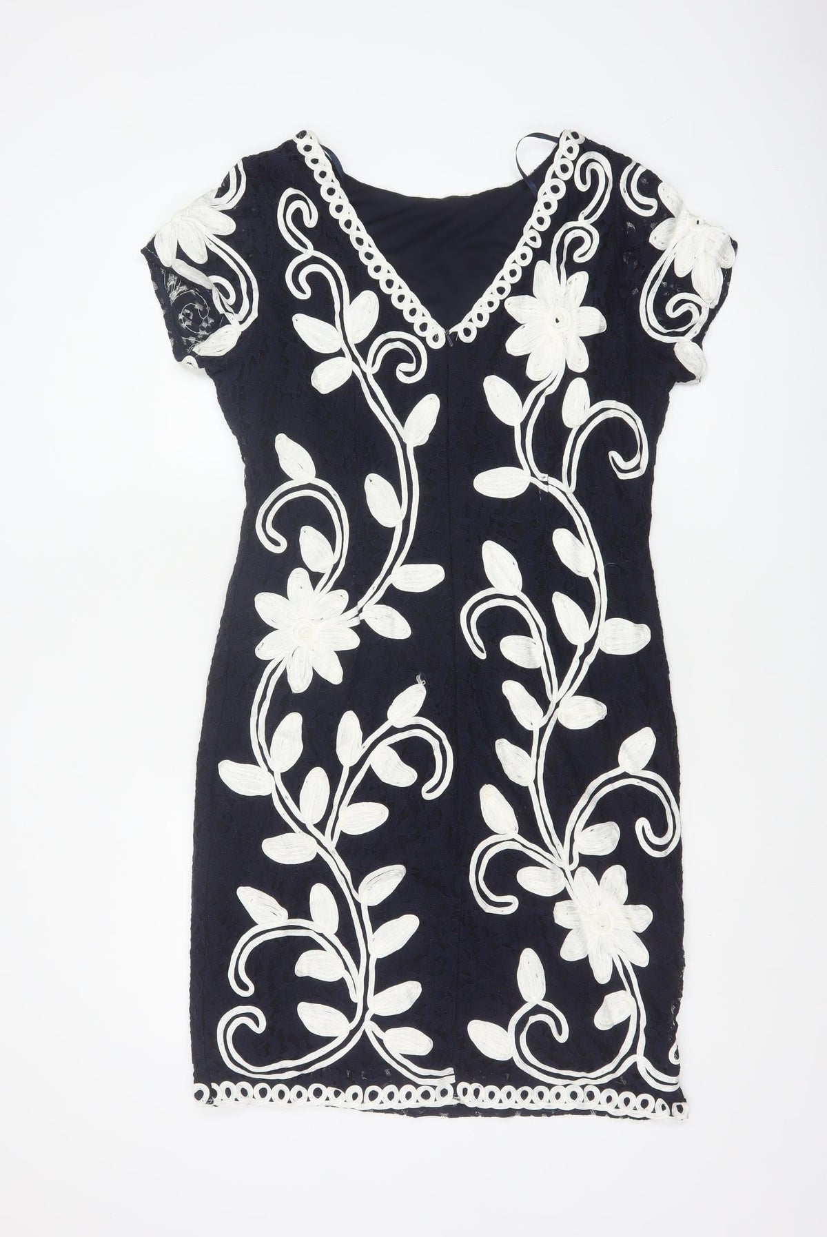 Roman Women Blue Floral Embroidered Bodycon Dress Size 16