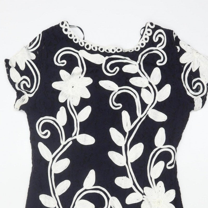 Roman Women Blue Floral Embroidered Bodycon Dress Size 16