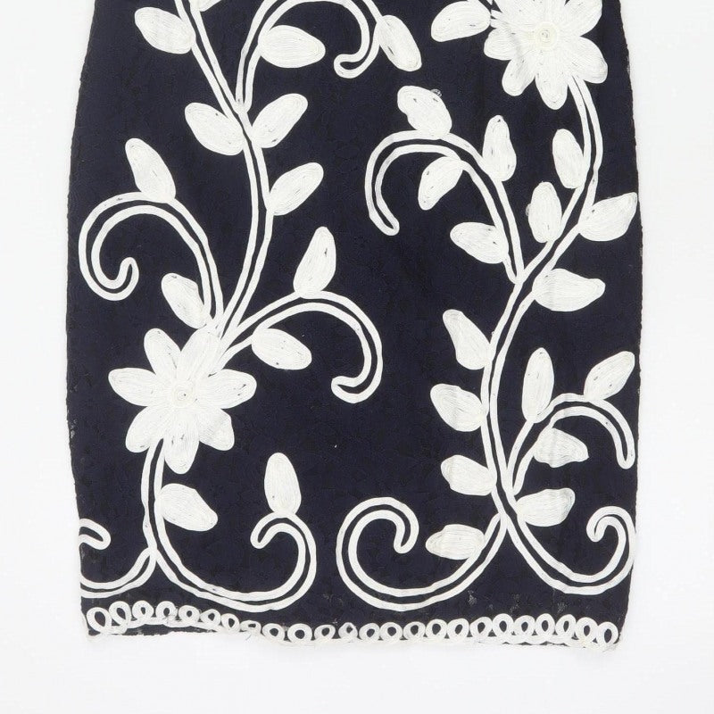 Roman Women Blue Floral Embroidered Bodycon Dress Size 16