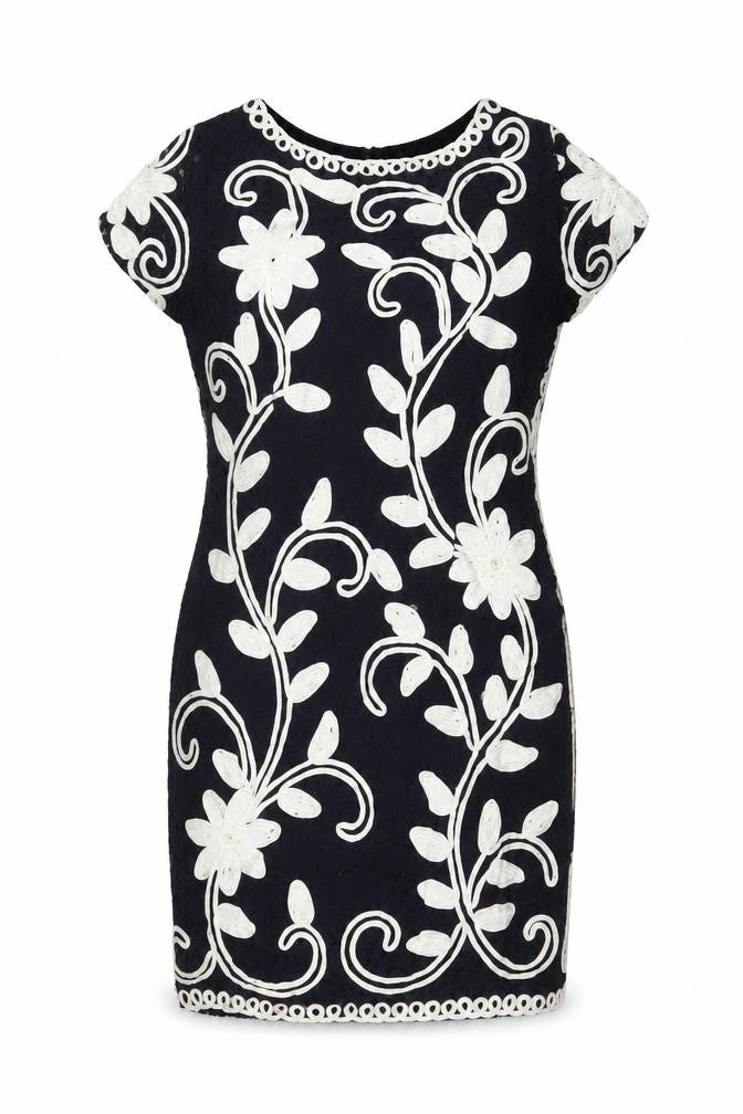 Roman Women Blue Floral Embroidered Bodycon Dress Size 16