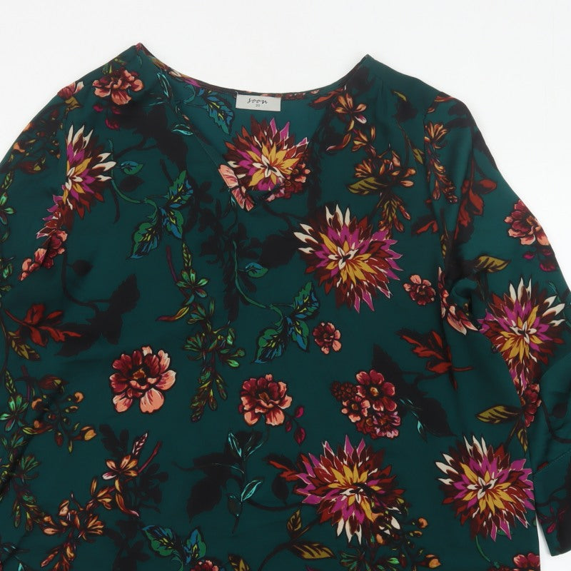 Soon Women Green Floral V-Neck Tunic Blouse Size 20 Flared Sleeve