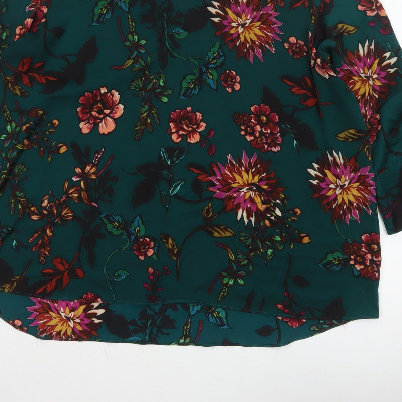 Soon Women Green Floral V-Neck Tunic Blouse Size 20 Flared Sleeve