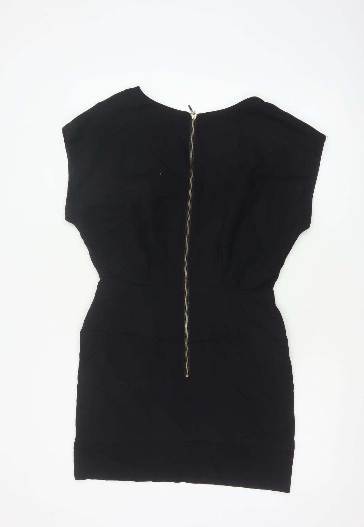 French Connection Women Black UK 12 Pencil Dress Gold Zip Pockets