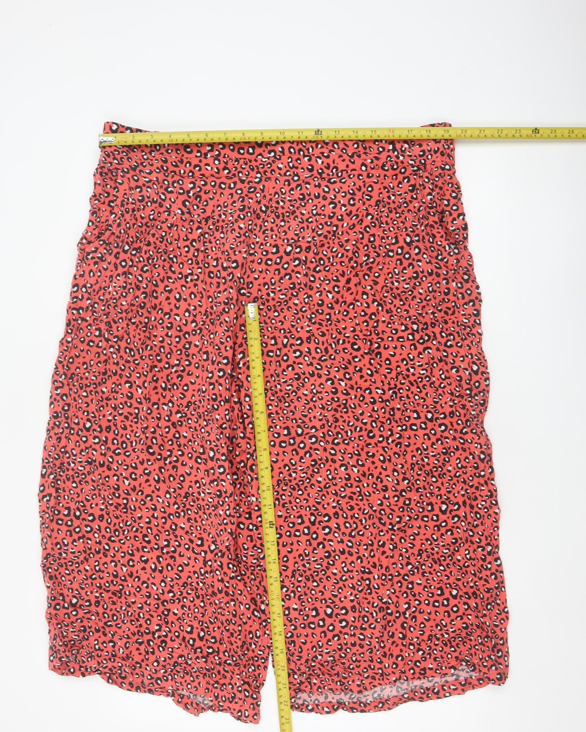Marks and Spencer Women Red Animal Print Wide Leg Cropped Trousers UK 20