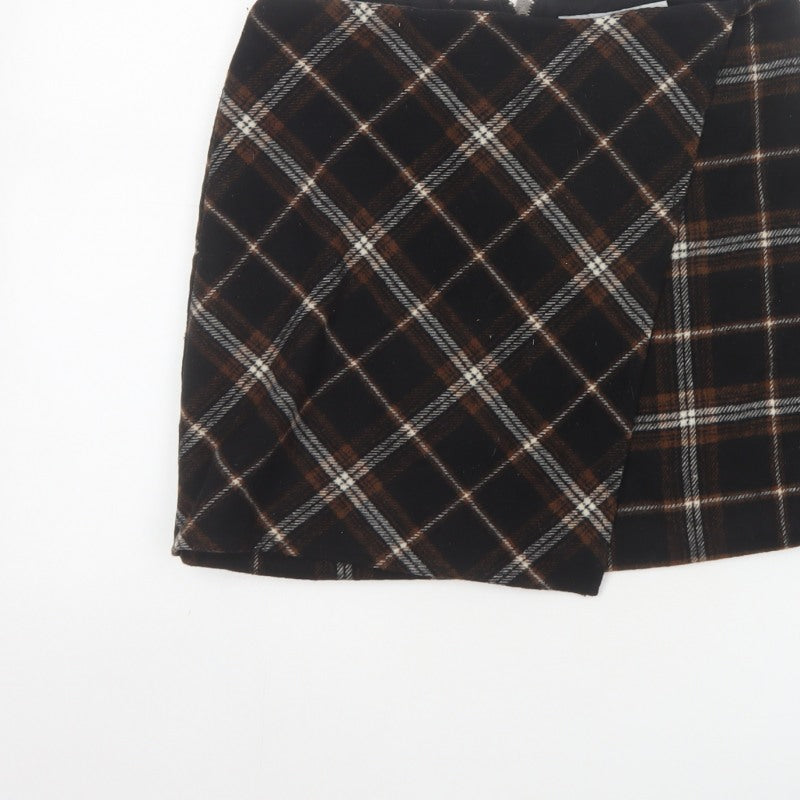 Hollister Women Multicoloured S High Rise Plaid Wrap Mini Skirt