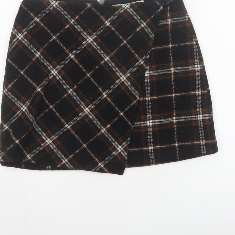 Hollister Women Multicoloured S High Rise Plaid Wrap Mini Skirt