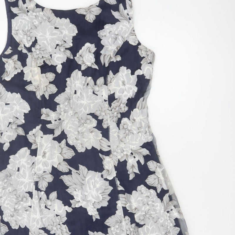 Phase Eight Women Blue Floral A-Line Sleeveless Dress UK 12
