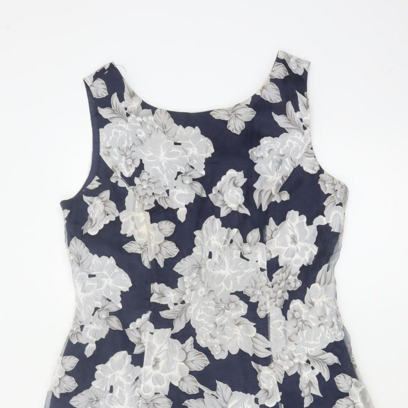 Phase Eight Women Blue Floral A-Line Sleeveless Dress UK 12