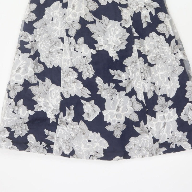 Phase Eight Women Blue Floral A-Line Sleeveless Dress UK 12