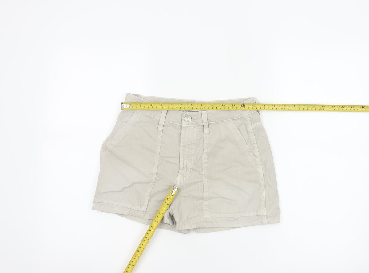 Zara Women Beige UK 6 High Rise Cotton Utility Shorts Pockets