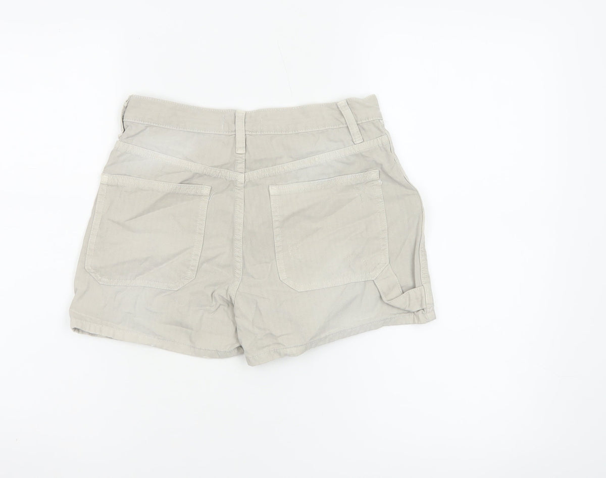 Zara Women Beige UK 6 High Rise Cotton Utility Shorts Pockets