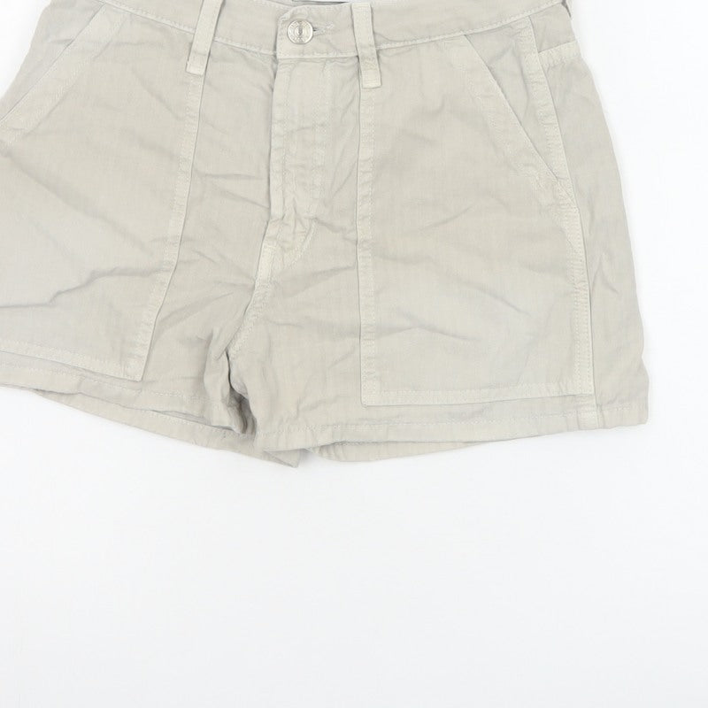 Zara Women Beige UK 6 High Rise Cotton Utility Shorts Pockets
