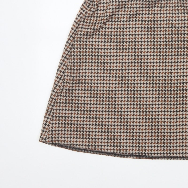 H&M Women Brown XL Houndstooth Straight Pencil Mini Skirt