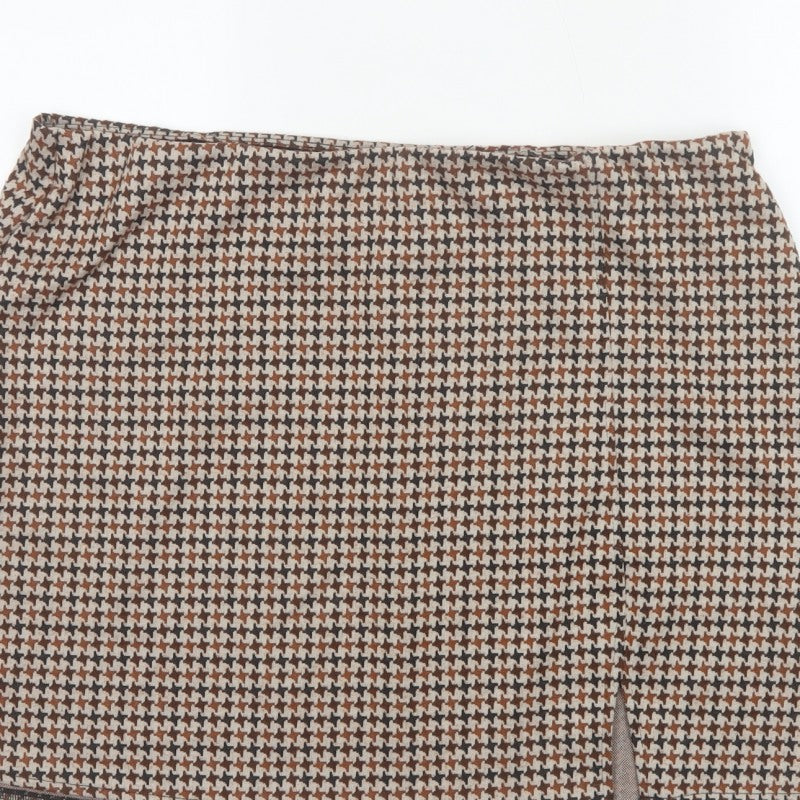 H&M Women Brown XL Houndstooth Straight Pencil Mini Skirt