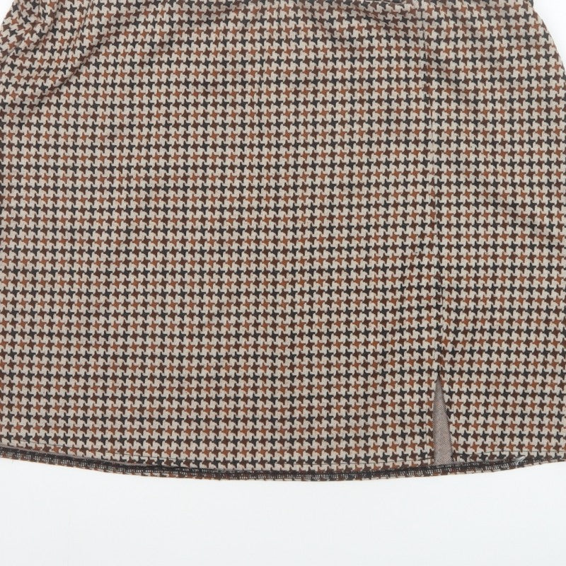 H&M Women Brown XL Houndstooth Straight Pencil Mini Skirt